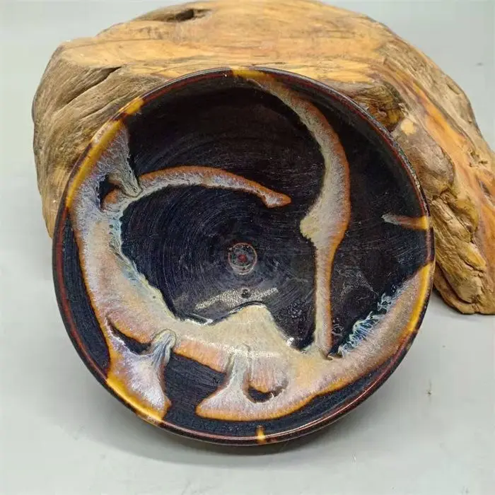 Chinese Jizhou Kiln Style Tortoise Shell Splash Glaze Tenmoku Tea Bowl Handmade Ceramic Tea Cup Vintage Kung Fu Tea