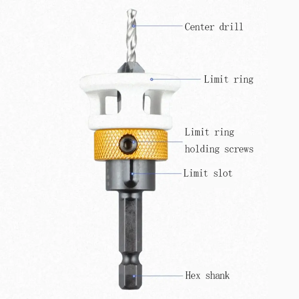 With Depth Stop Countersink Drill Bits Set 6.25mm Shank Replaceable Drill Bits Router Bit Carbon Steel Adjustable