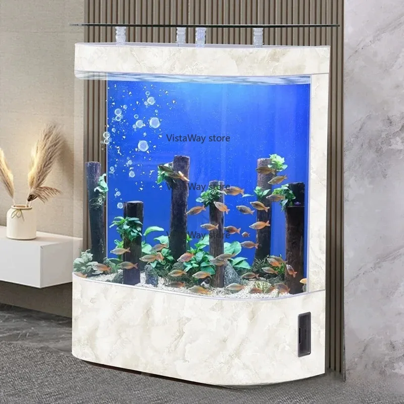 New design large curved living room goldfish aquarium glass wall floor ecological aquarium fish tank