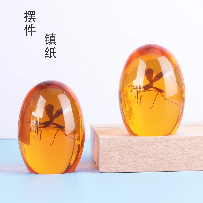 3D Mosquito Amber Collection Paperweight ,Unique Design Realistic Flat Bottom Shaped Paper Weight For Home Desk Decor Ornament