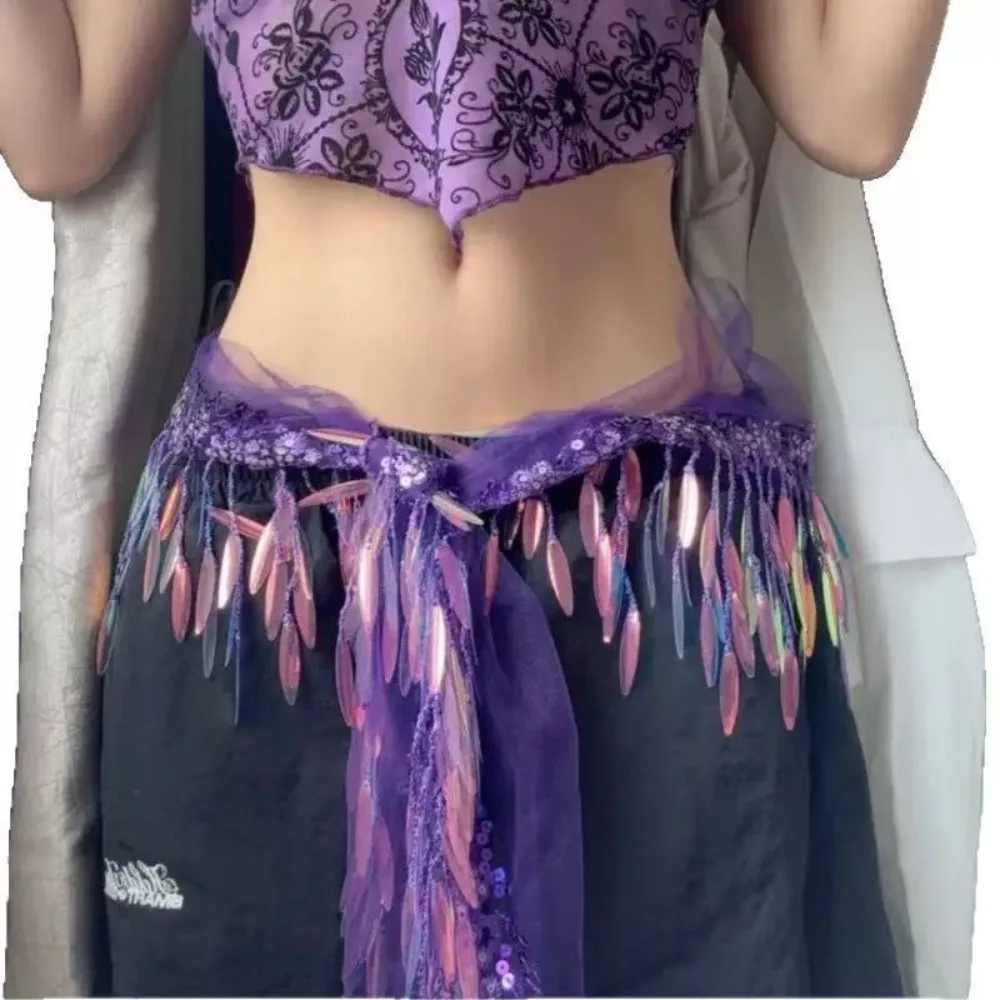 ผ้าคาดเอวเต้นรำแบบมีพู่ห้อย สำหรับเต้นสตรีทแดนซ์ ฮิปฮอป ใช้ได้หลากหลาย พร้อมตกแต่งด้วยคริสตัลวิบวับ