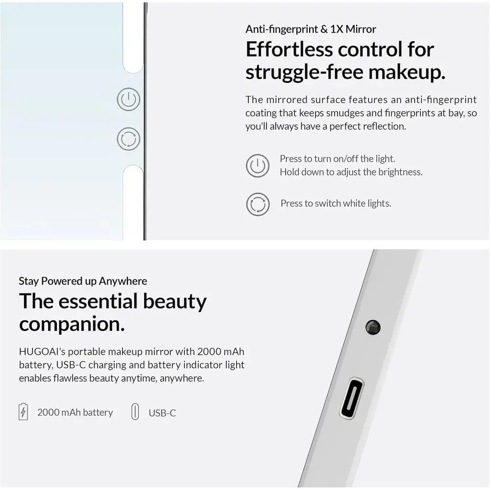 مرآة مكياج محمولة بإضاءة LED، 100 LED، قابلة لإعادة الشحن، قابلة للطي، 11.9، قوس قزح #6