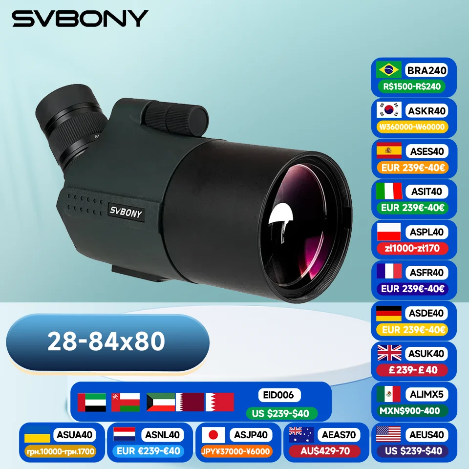 Svbony SV41 Pro Mak Spotting Scope Astronomical Telescope 28-84x80 FMC Waterproof Camping Equipment for Stargazing,bird watching