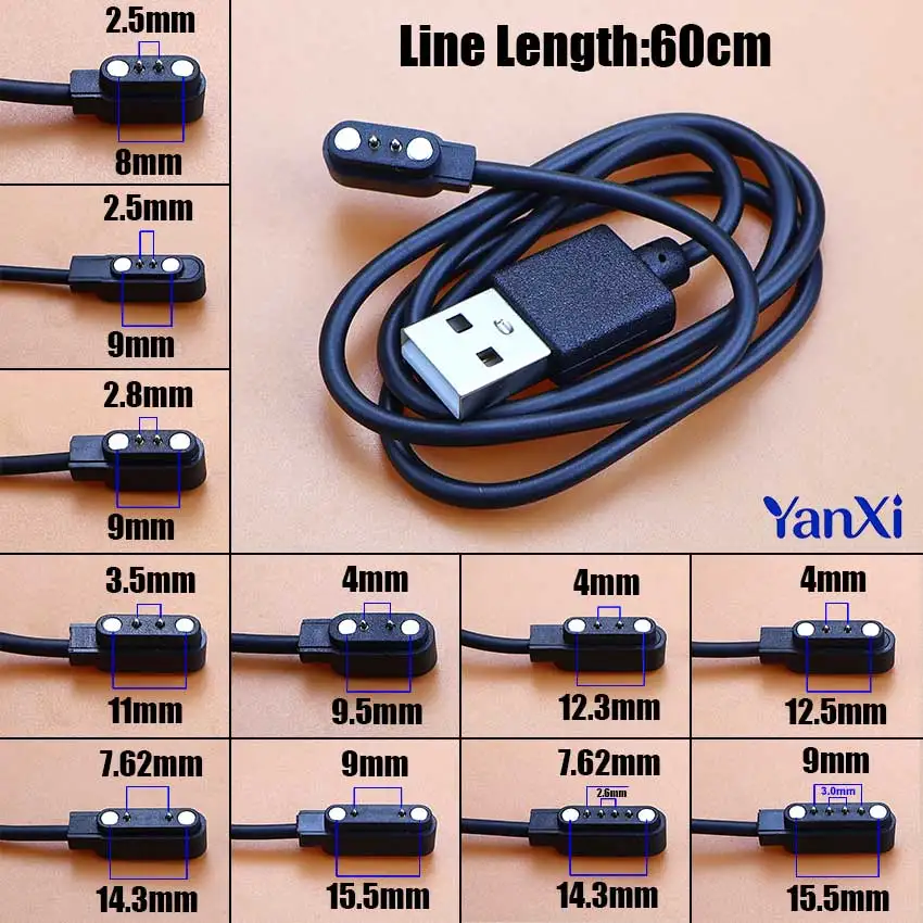 YanXi 2Pin 4Pin Smartwatch 도크 충전기 어댑터 성인/어린이용 USB 자기 충전 케이블 코드 스마트 시계 전원 충전 와이어