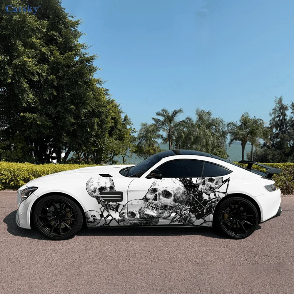 Horror Skulls Car Side Sticker PVC Self Waterproof Stick, Striking Auto Exterior Accessories Decor Protect Gift for Car Lover