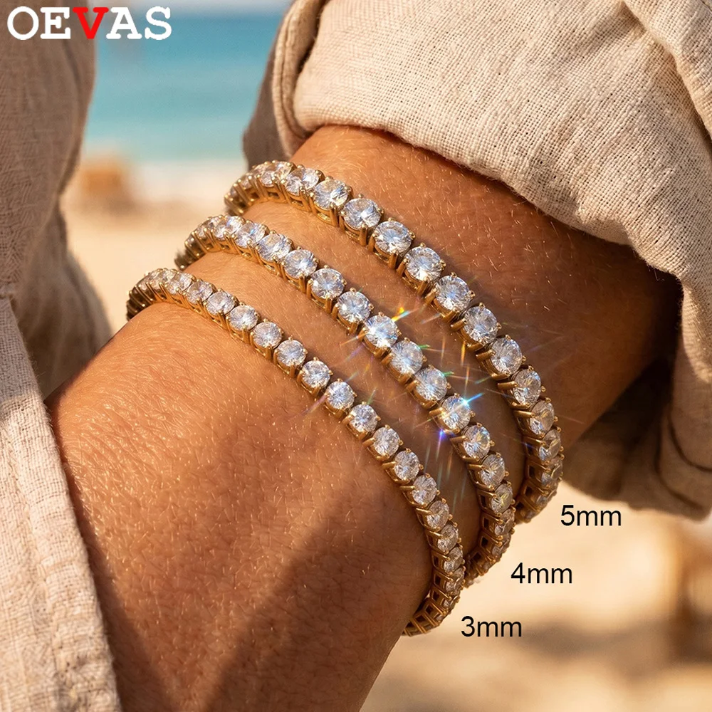 

OEVAS 3/4/5mm Moissanite Tennis Bracelet for Women Man S925 Silver Plated 18k Gold Wedding Party Fine Jewelry with certificate