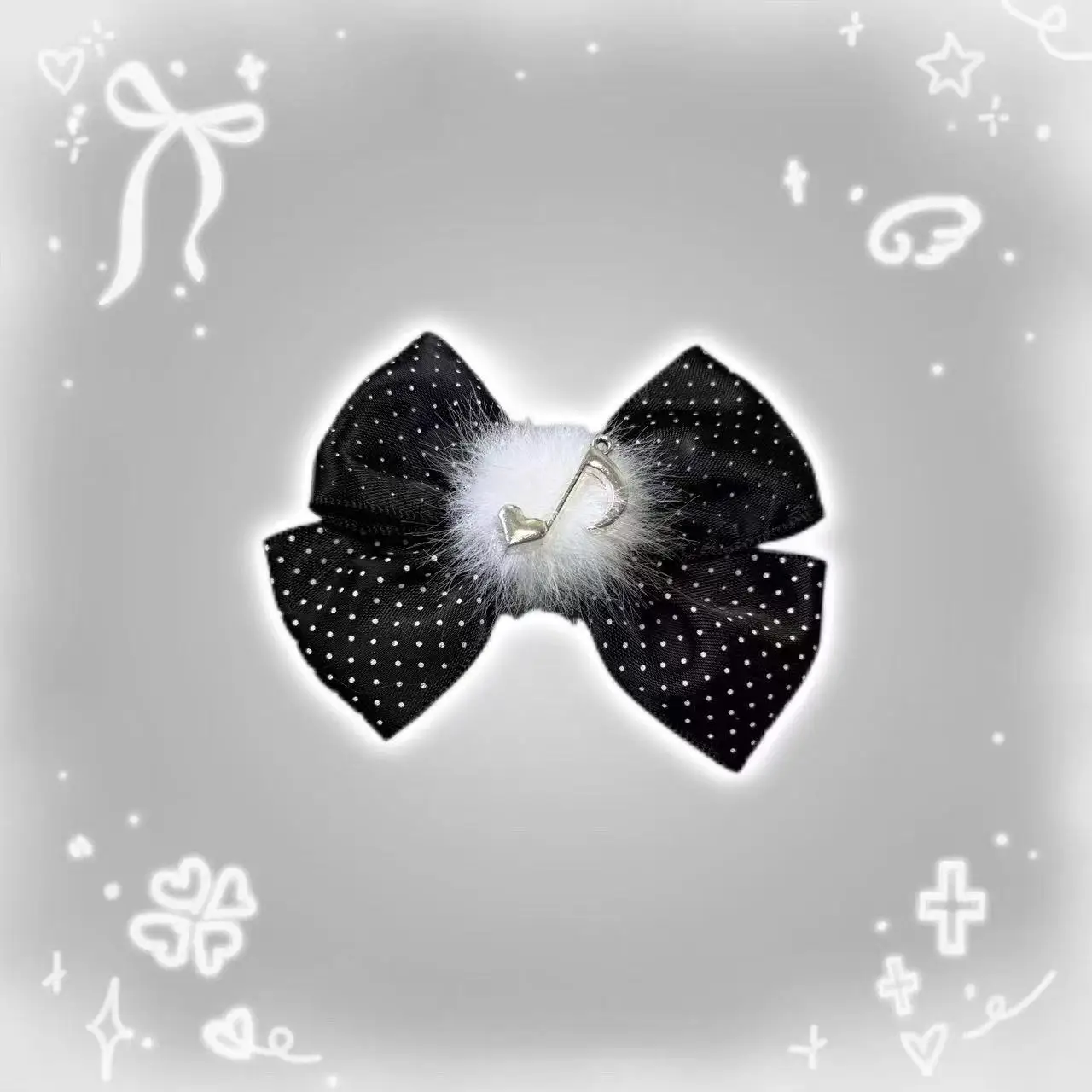 Black White Polka Dot Musical Note Hair Clip - Handmade Side Hairpin with Bow for Girls, Double Ponytail Accessory
