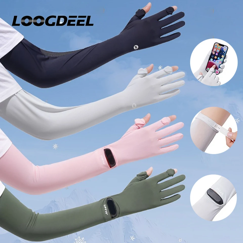 

LOOGDEEL Summer Women's Non-slip Flip Sun Protection Touchscreen Gloves Arm Cover Breathable Long Ice Silk Open Watch Sleeves
