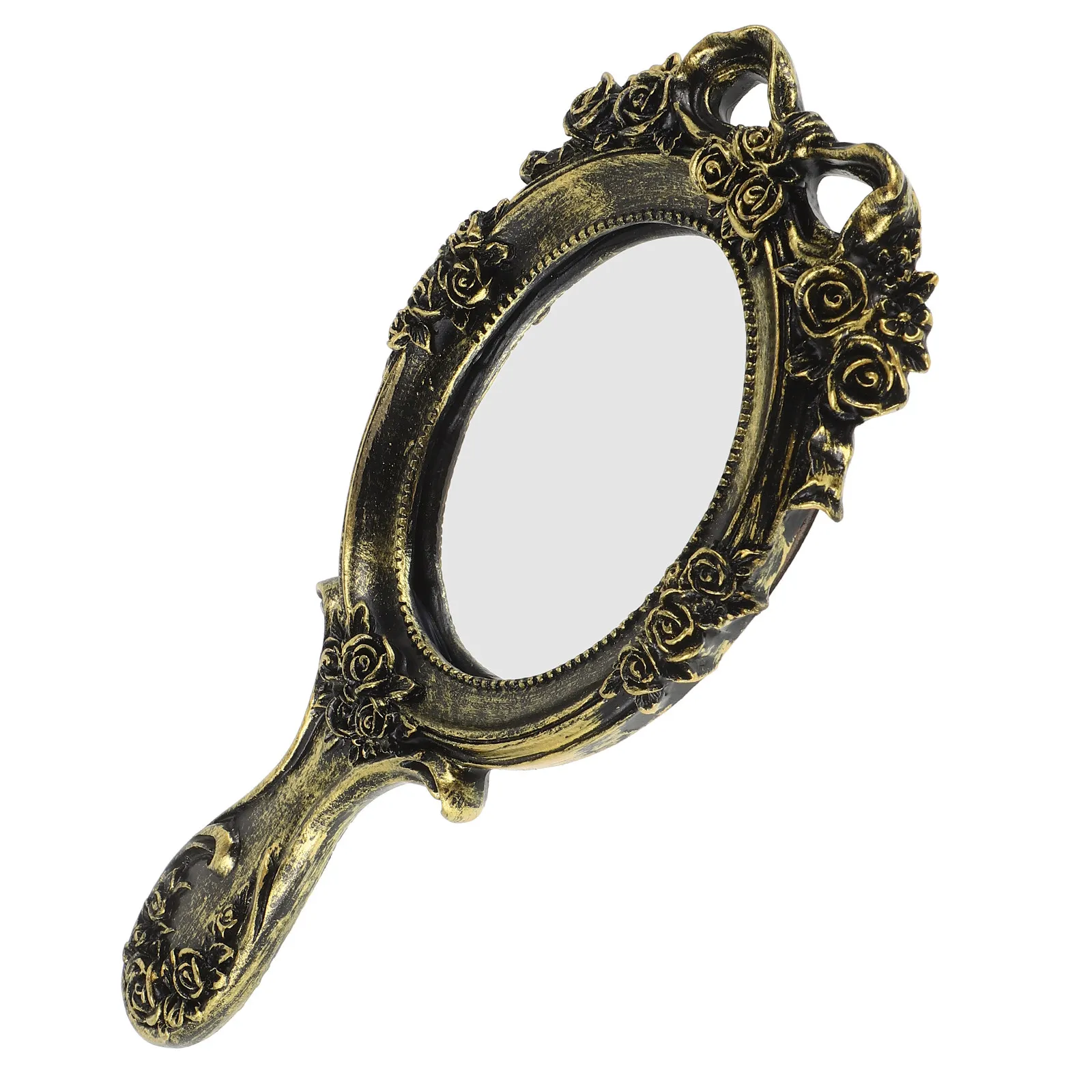 

Vintage Handheld Makeup Mirror Baroque Embossed Resin Portable Compact Mirror for Women Travel Photo Prop