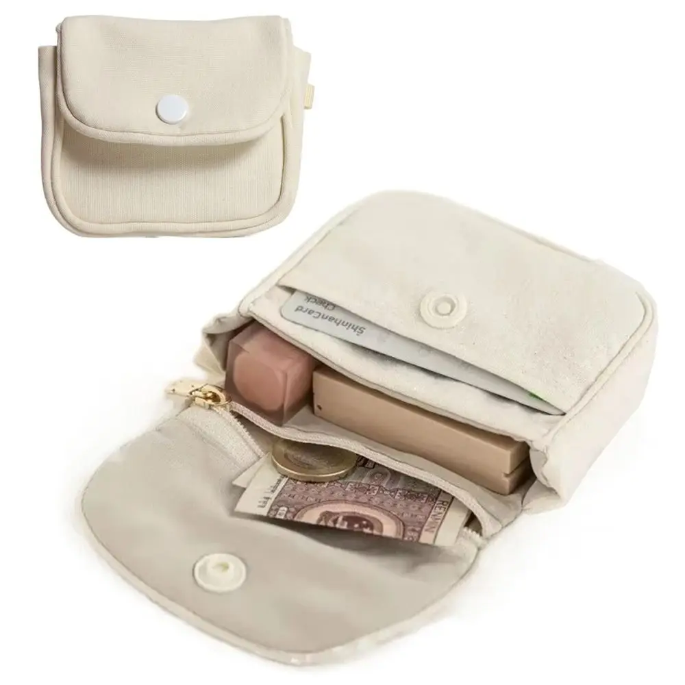 Solid Color Mini Canvas Bag Multi-functional Zipper and Buckle Closure Small Cash Wallet Lightweight Hand-Washable