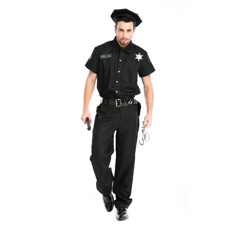 Adulto preto trajes da polícia para homens uniforme da polícia trajes de halloween cosplay policial roupas jogo