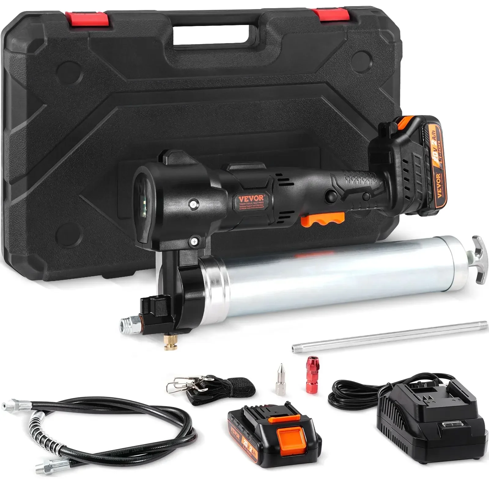 VEVOR 10000PSI 20-Volt Cordless Electric Grease Gun Kit Battery Powered with Two Batteries Carrying Case Charger Included