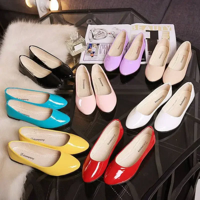 Ballerines Blanches en Cuir Verni pour Femme, Chaussures de Mariage, à Enfiler, Bateau, Luminaires 224