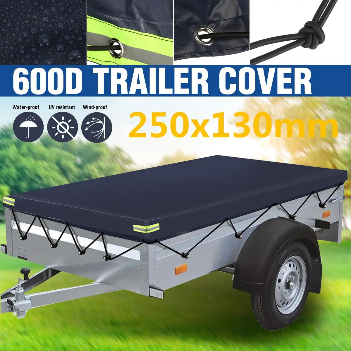 Blue 250cm Camper Van Trailer Cover Roof Tent Shelter 600D Waterproof Dust-proof Windproof Camping Trailer Canopy