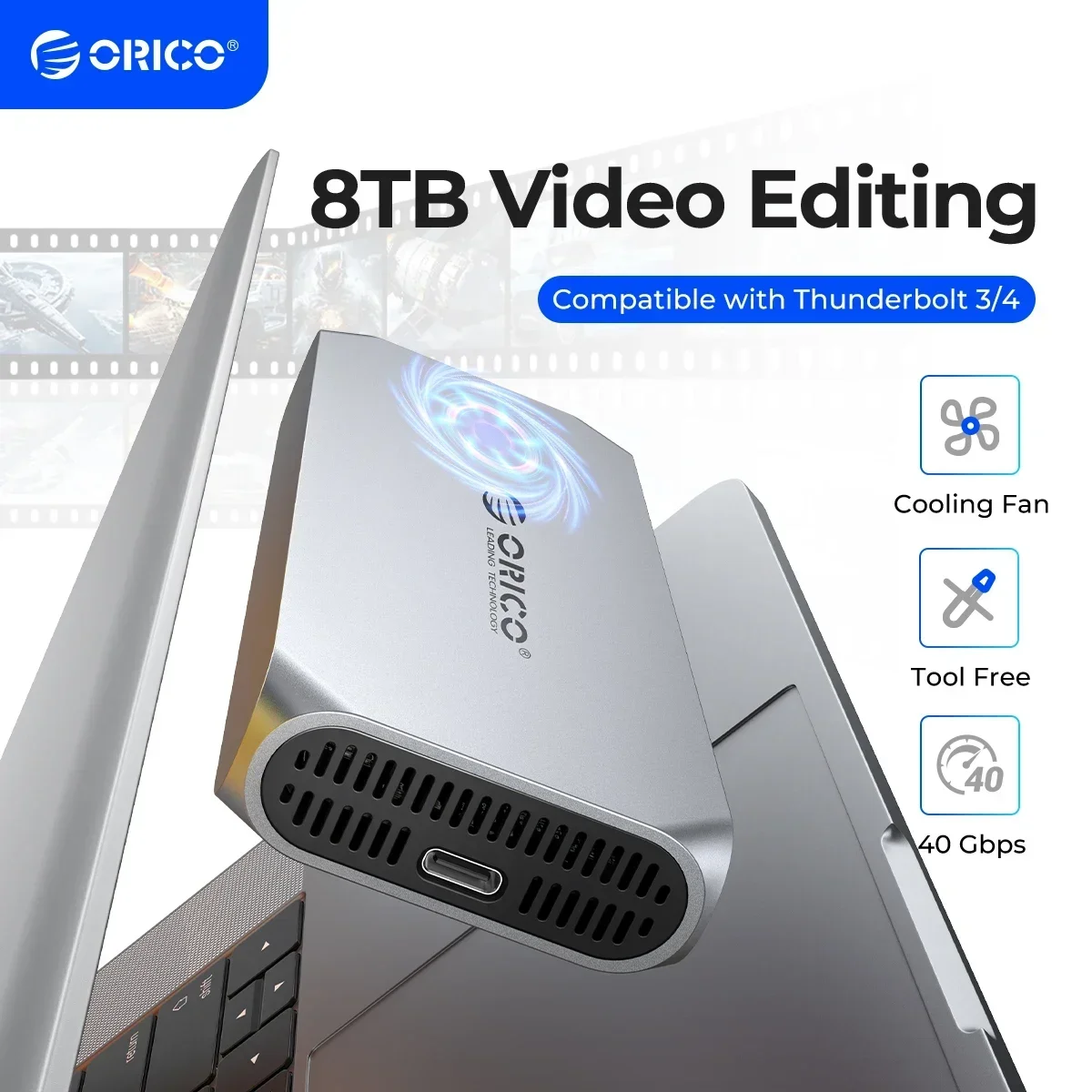 ORICO USB4 40Gbps Enclosure with Cooling Fan 8TB MaxPCIe4.0 NVME Enclosure Aluminum Compatible Thunderbolt 3/4 for mac mini iMac