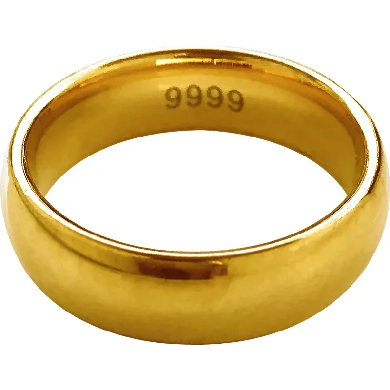 Bague plaquée or véritable 18 carats pour hommes et femmes, bague simple, longue durée, bijoux sans décoloration, doux, amoureux, véritable 18 carats, 999, 24 carats