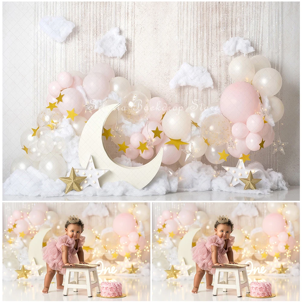 

Blush Twinkle Star Photo Background Baby Birthday Cake Smash Photography Backdrop White Brick Wall Balloon Photo Studio Props