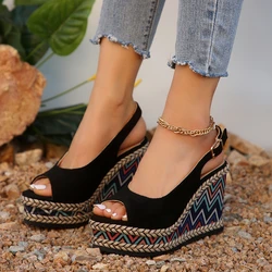 Peep Toe Wedge Heel Sandals for Women Summer 2024 Fashion Chunky Platform Sandalias Mujer Thick Bottom Espadrille Shoes Woman