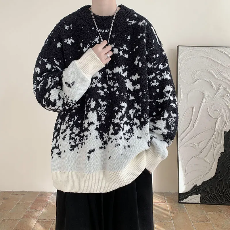 남성용 루즈 니트 풀오버, O-넥 스웨터, 캐주얼 스트리트웨어 상의, 풀오버 플러스 사이즈, 가을, 겨울, 신상 패션