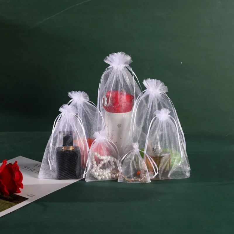 50/100pcs High Density Packaging Bag 7*9 11*15 15*20cm Organza Bags Gift Storage Wedding Drawstring Pouches Wholesales