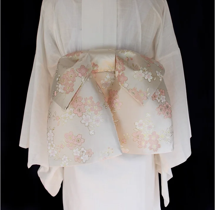 일본 여성 기모노 액세서리 직조 새틴 금색 리본 허리띠