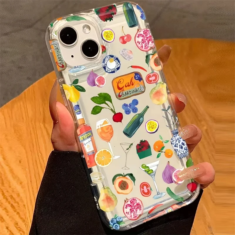 Transparent Fruit Juice Print Phone Case for Samsung Galaxy 24 23 22 21 20 Plus Ultra FE A73 A72 A71 A52 A51 A32 Note 20 Airbag