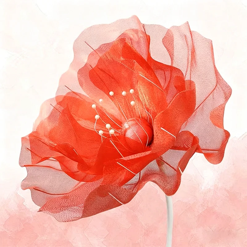 50cm Große Transparente Tüll-Blume Künstliche Blume mit Perlen-Akzenten für Heimdekoration Outdoor-Hochzeit Foto-Requisiten
