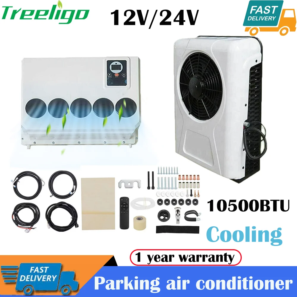 Treeligo Electric Car Parking Air Conditioner 12V 10500btu Split Air Conditioning 24V For RV Truck Tractors Van Motorhome Camper