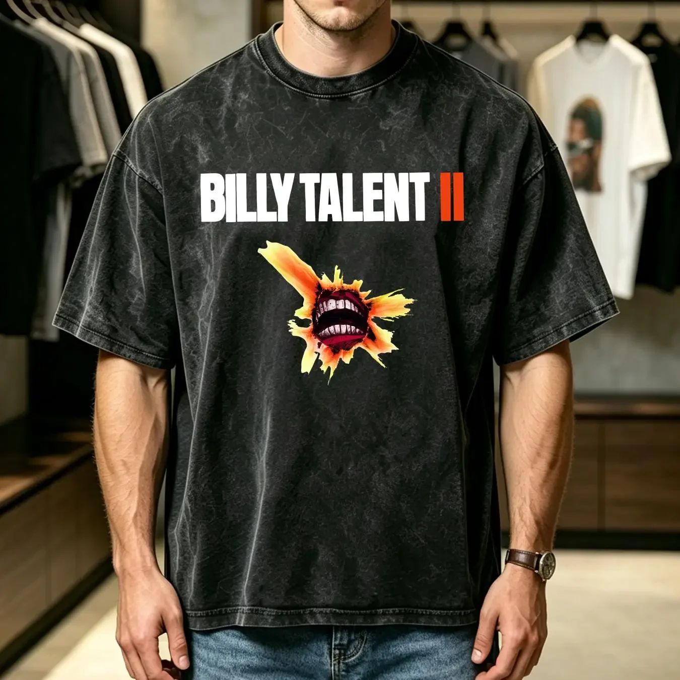 washed T Shirt Billy Talent 2 vintage Size L long or short sleeves vintage Washed graphic homme Versatile streetwear Breathable