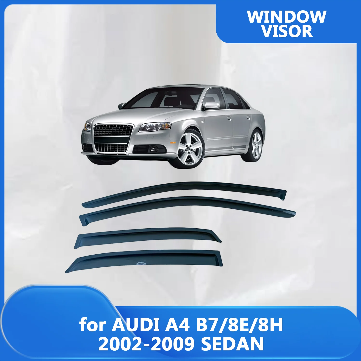 

Window Visor for AUDI A4 B6 B7 8E 8H 2002 2003 2004-2009 SEDAN Rain Guard Side Vent Deflector Weathershield Outside-Mount Tape