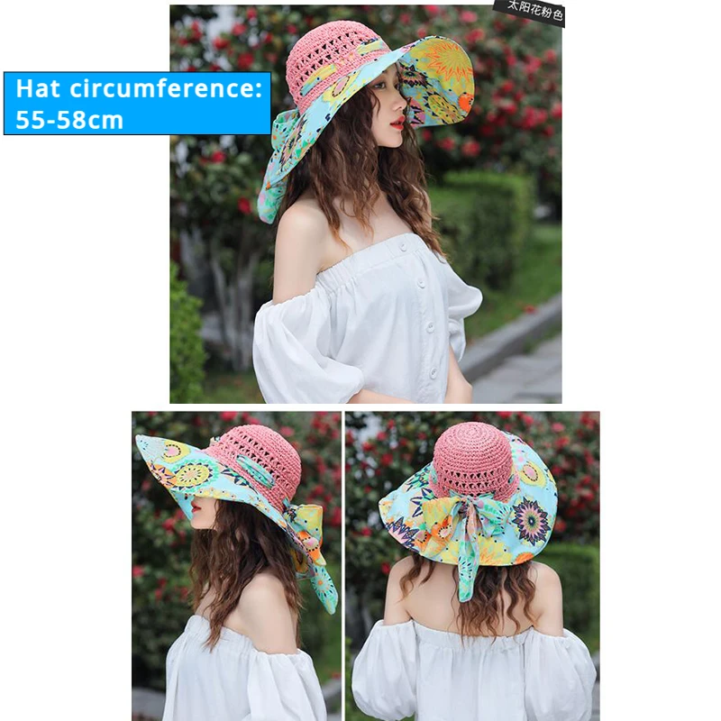 2024 NEW Women\'s Summer Bucket Folding fashion Straw Hat Panamas UV Protection Sun Visor Seaside Beach Hat Tide Summer Hats