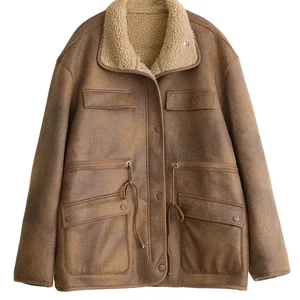 CHIC VEN-Jaqueta de camurça reversível grossa e quente feminina, casaco exterior de motocicleta, sobretudo feminino solto, monocromático, inverno, outono, 2023 10 principais vendas blusa de motoqueira feminina - №5