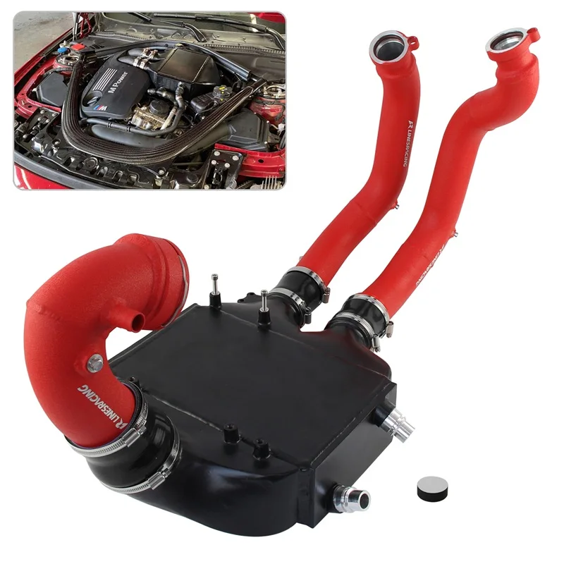 Performance Top Mount Ladeluftkühler + 2,25'' Upgrade Lade Rohre Kit Für BMW M2 F80 M4 F82 F83 S55 15-20 Aluminium Rot/Schwarz/Blau