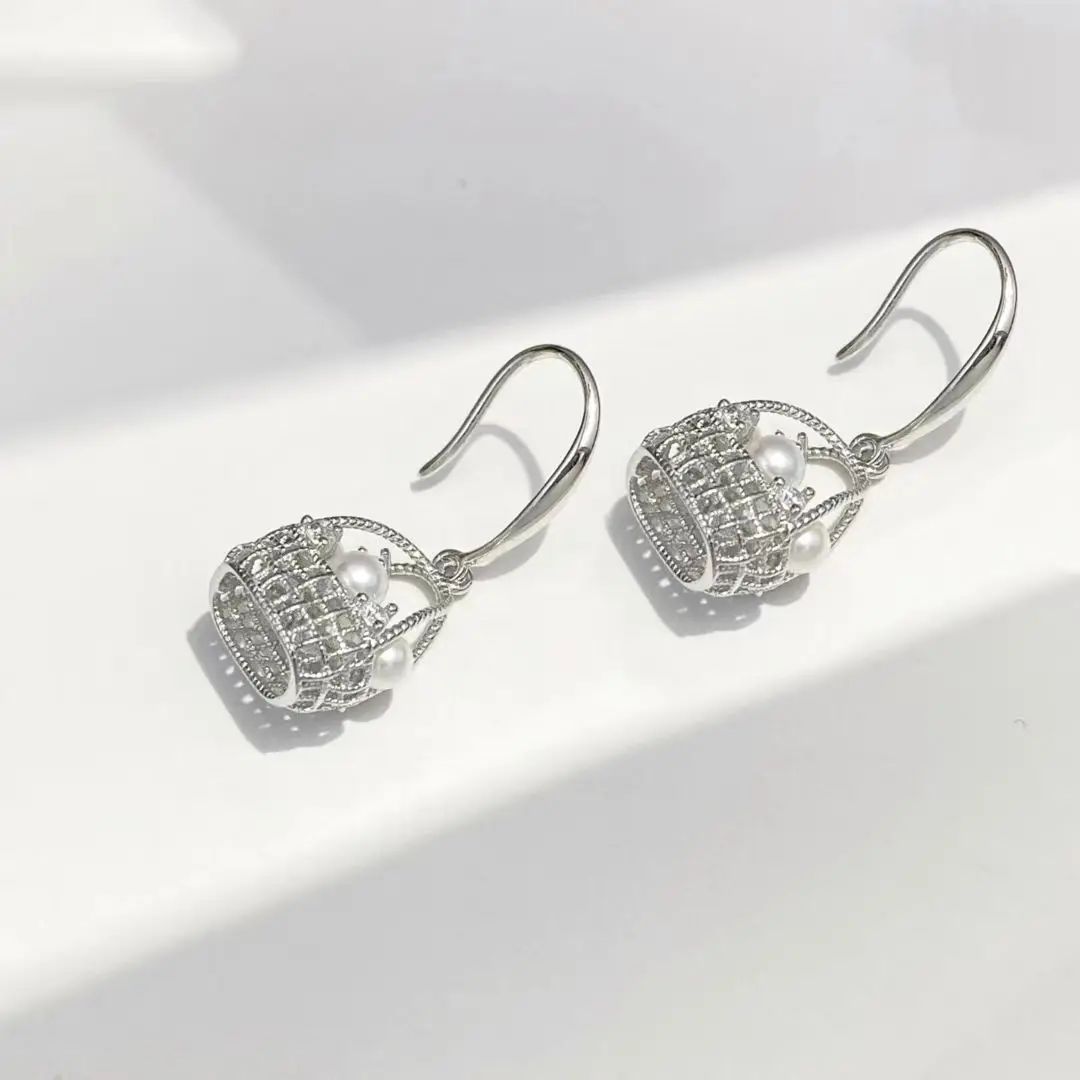 الجملة S925 فضة أقراط جبل النتائج إعدادات قاعدة تصاعد أجزاء ملحق ل 3-3.5 مللي متر اللؤلؤ 5 زوج/وحدة #3