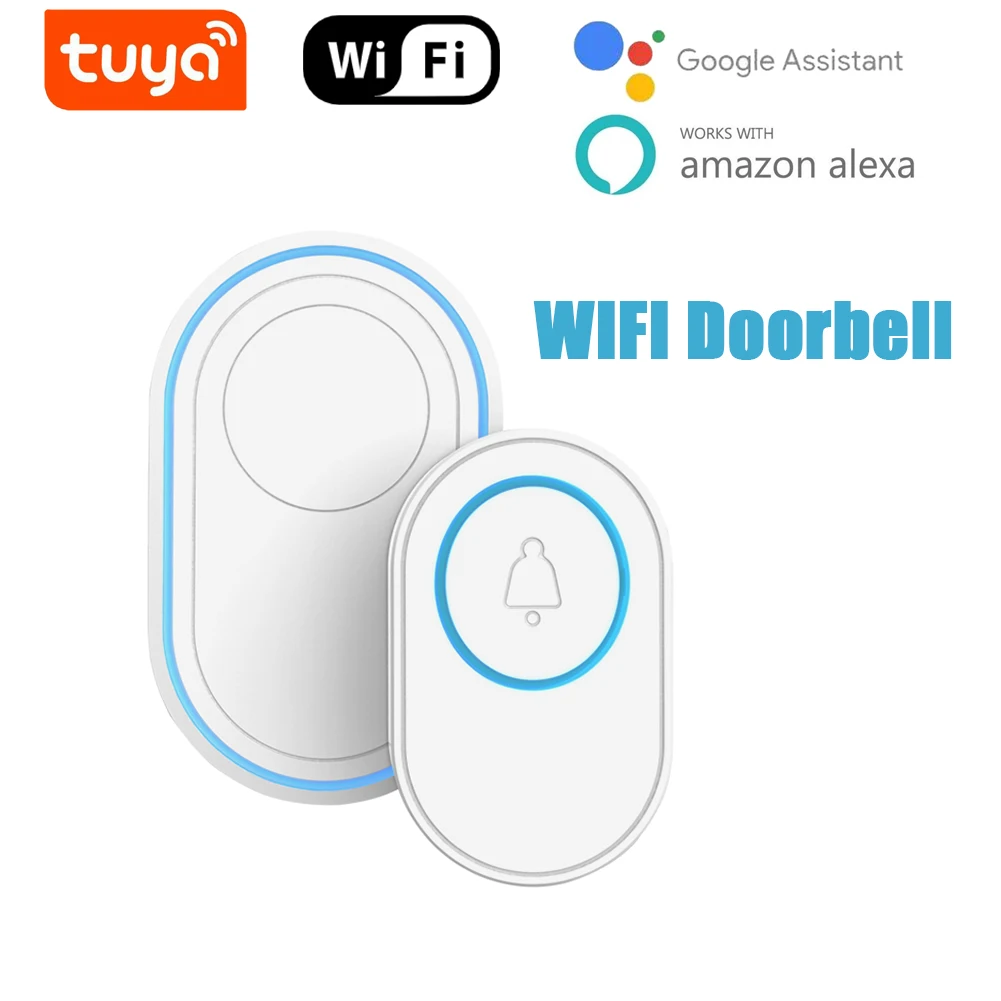 Smart Tuya Wireless Doorbell Waterproof Outdoor Button Smart Home Door Bell App Control LED Flash Security Alarm For House