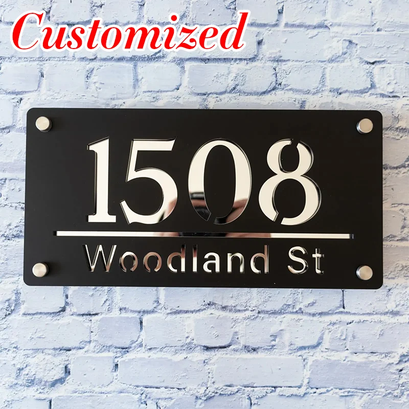 Custom 3D Door Sign Laser Cut Acrylic Mirror Text Modern Floating External HouseNumber Sign Outdoor Street Family Name Sign Gift