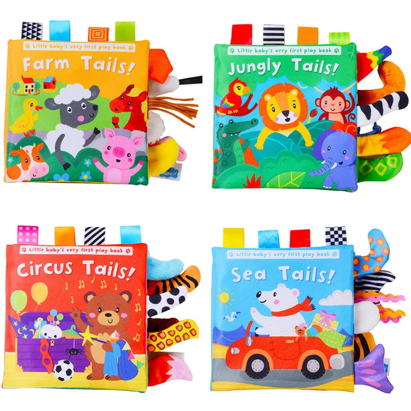 Jouets pour bébés Animaux de dessin animé Queue Livre en tissu pour bébé Livre en tissu éducatif à anneaux Jouets d'éveil Jouets pour bébés 0 12 mois