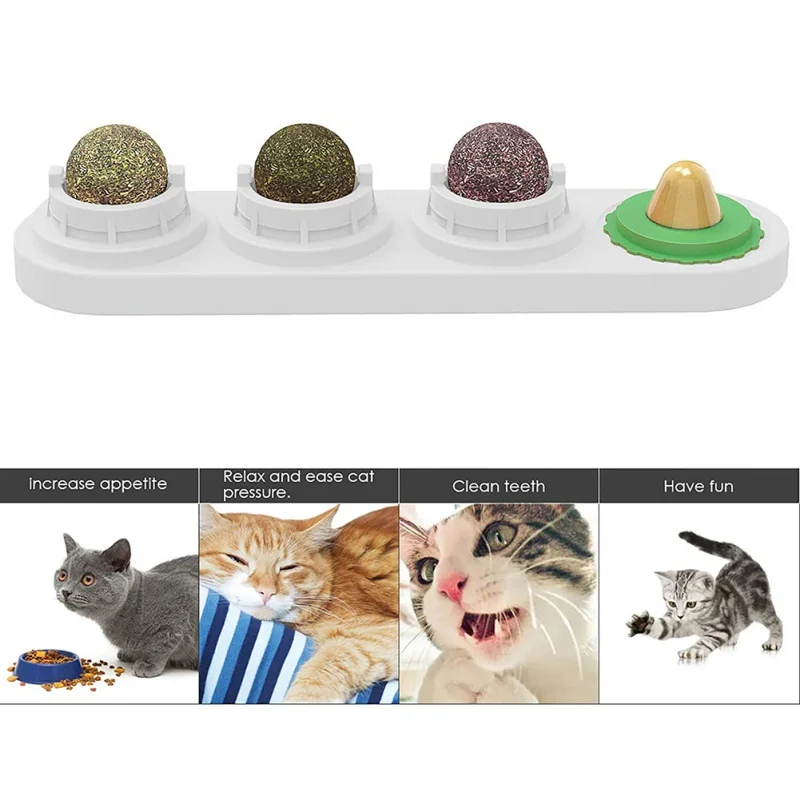 Natural Healthy Catnip Indoor Edible Wall Ball Cat Toys Chew Snack On Rotatable Pet Treats Teeth Cleaning Supplies For Kittens