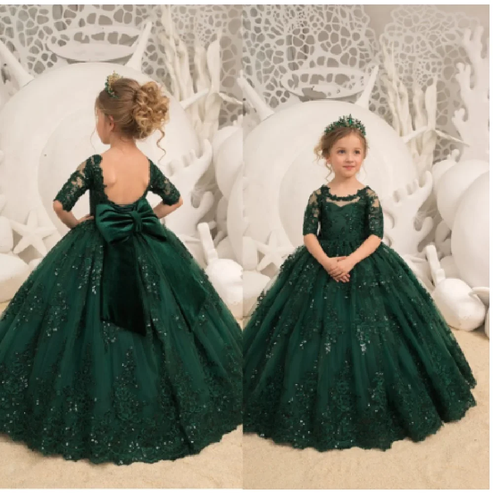 Flower Girl Vestidos Para Casamento Longo Princesa Meninas Pageant Santo Aniversário Festa Prom Comunhão Trajes Batismo Um Presente Sonho