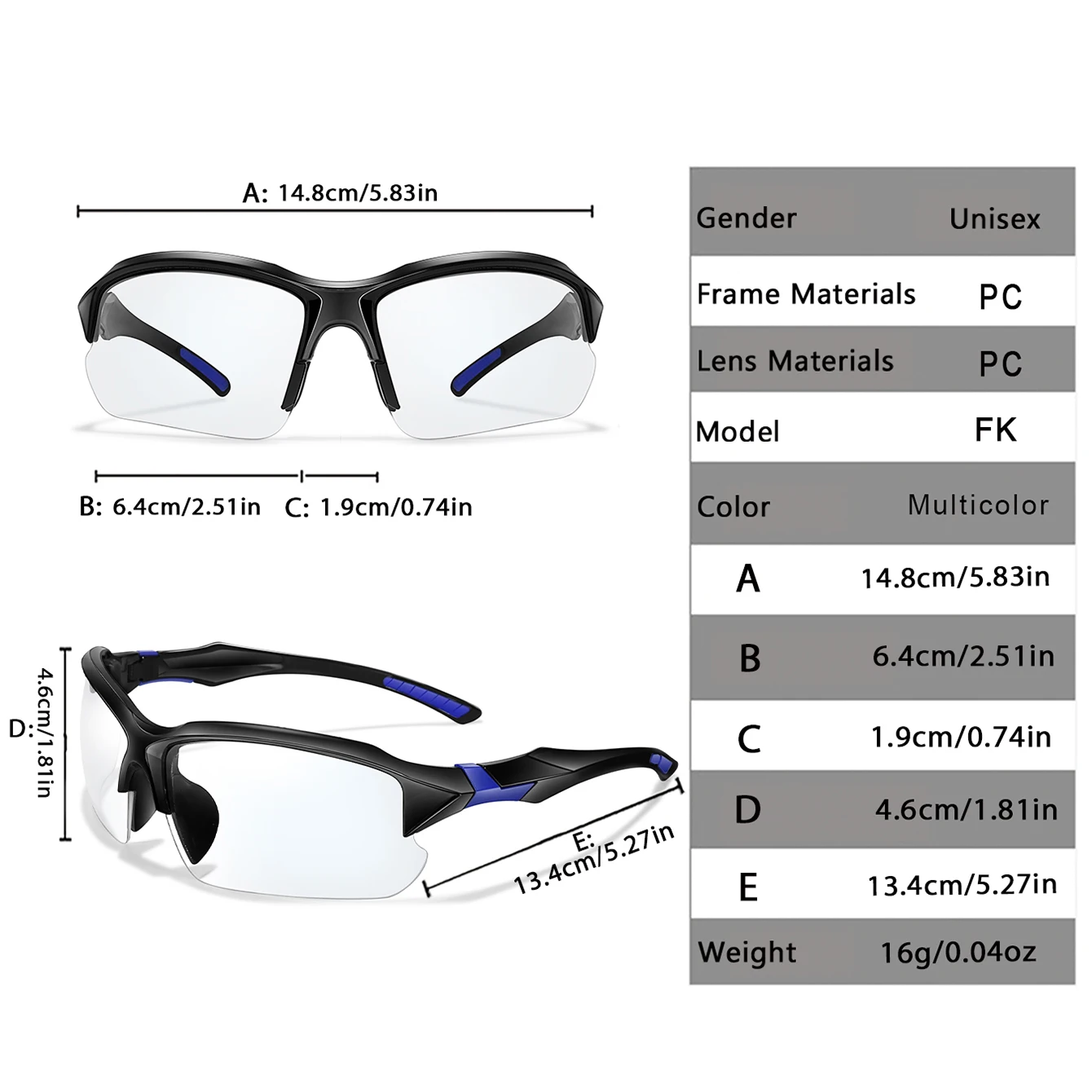 Men and Women's Photochromic Cycling Sunglasses Fashion Half Frame Sports Glasses for Running Cycling Hiking and Climbing for