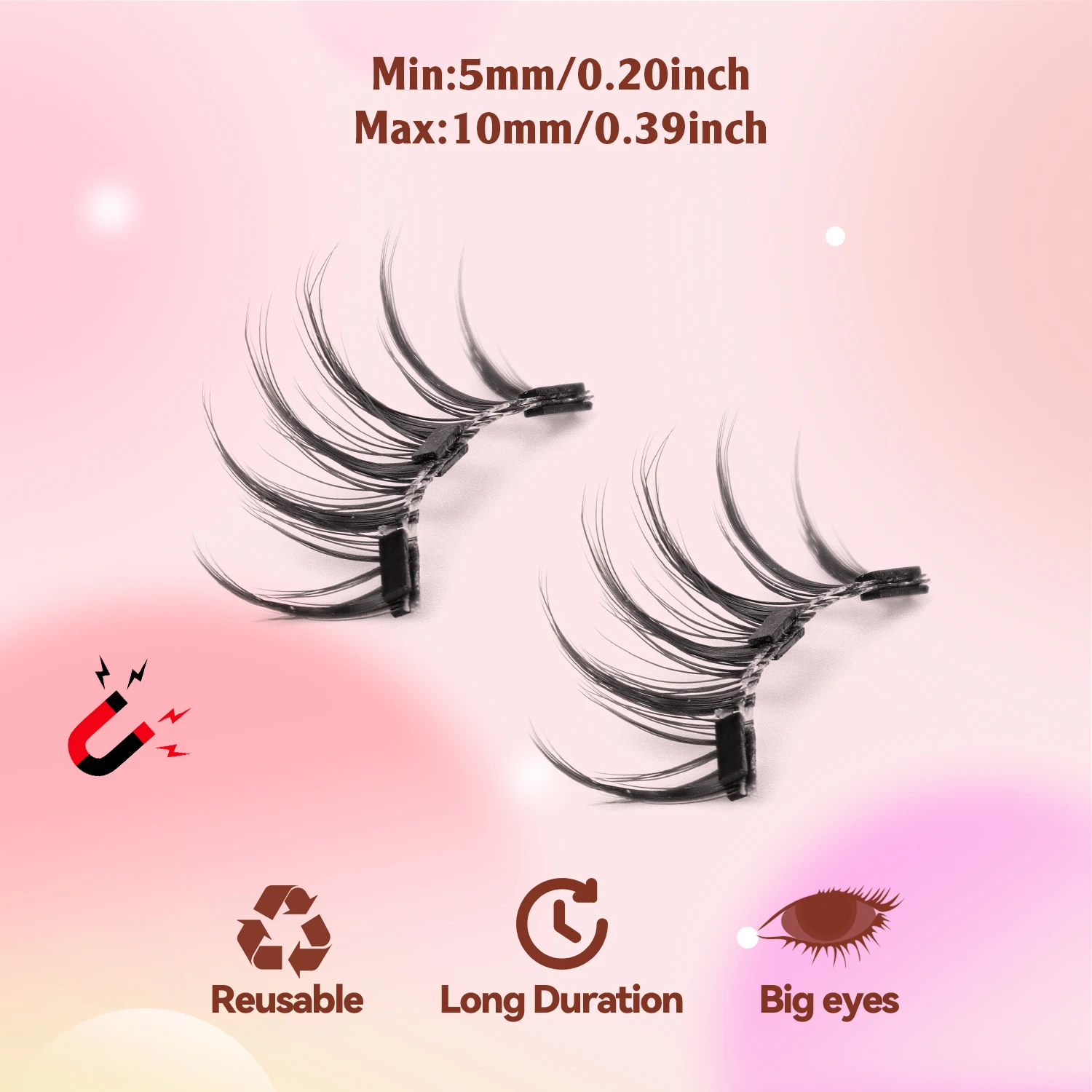 2 Pairs of Magnetic Eyelashes, Anime-Style Reusable Magnetic Eyelashes, Comes with Eyelash Curler and Mirror, Comic-Like, Little Devil Pointed Style False Eyelashes, Waterproof, No Glue Needed, Suitable for Sensitive Eyes view 5