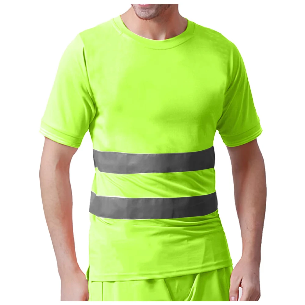 High Visibility Reflective Safety Work T-shirt Fluorescent Yellow Breathable Construction Night Running Cycling Clothes Workwear