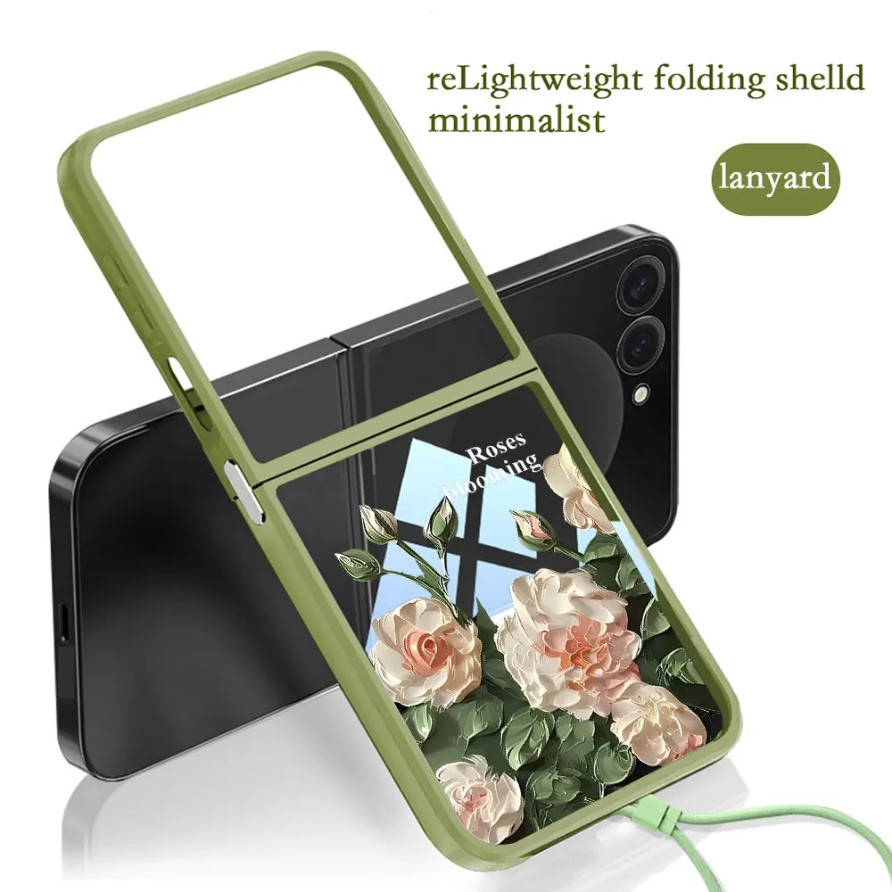 Ins style couple phone case suitable for Samsung Z Flip 7/Z Flip 6/Z Flip 5 with hanging rope folding transparent phone case