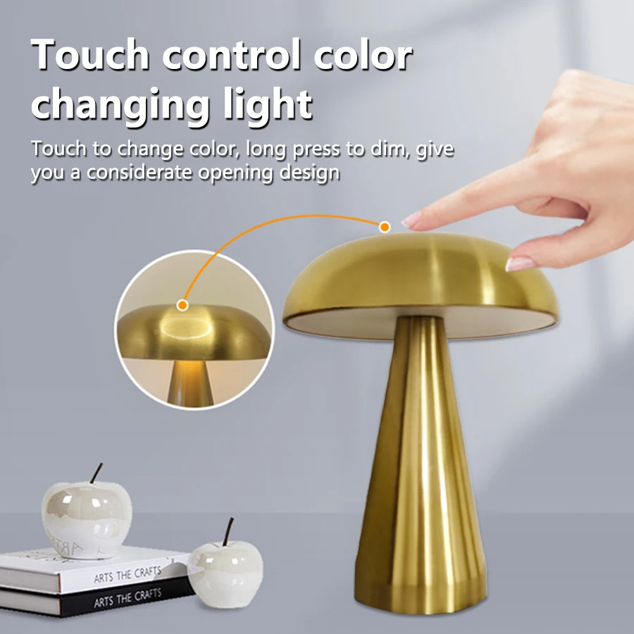 Retro LED Table Lamp Mushroom Touch Sensor Night Light Rechargeable Reading Lamp for Bedroom Restaurant Bar Decor Lighting