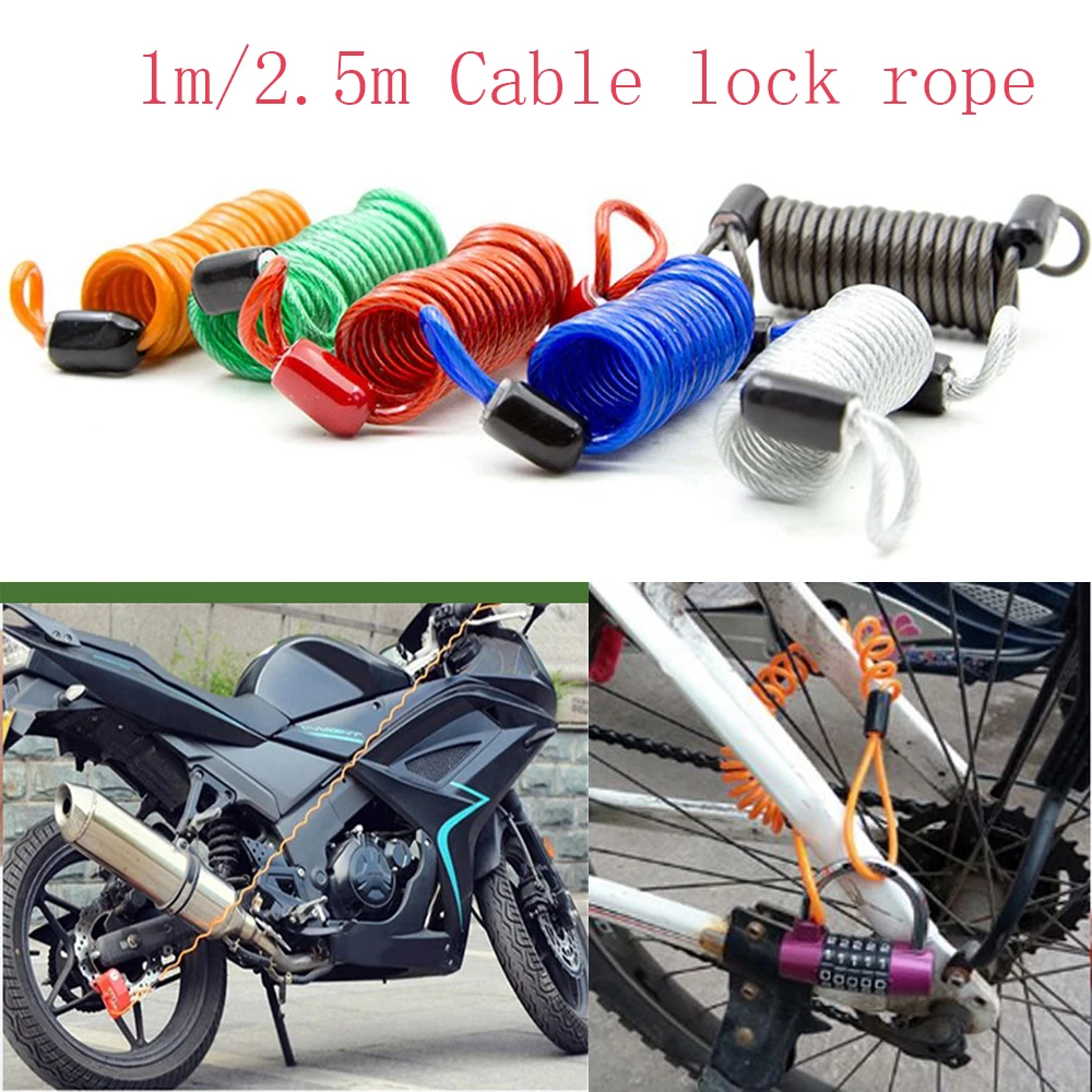 

1m/2.5m Cable bicycle lock rope anti-theft Motorbike Disc Lock Security Reminder Motorcycle Safety Parts Accessories