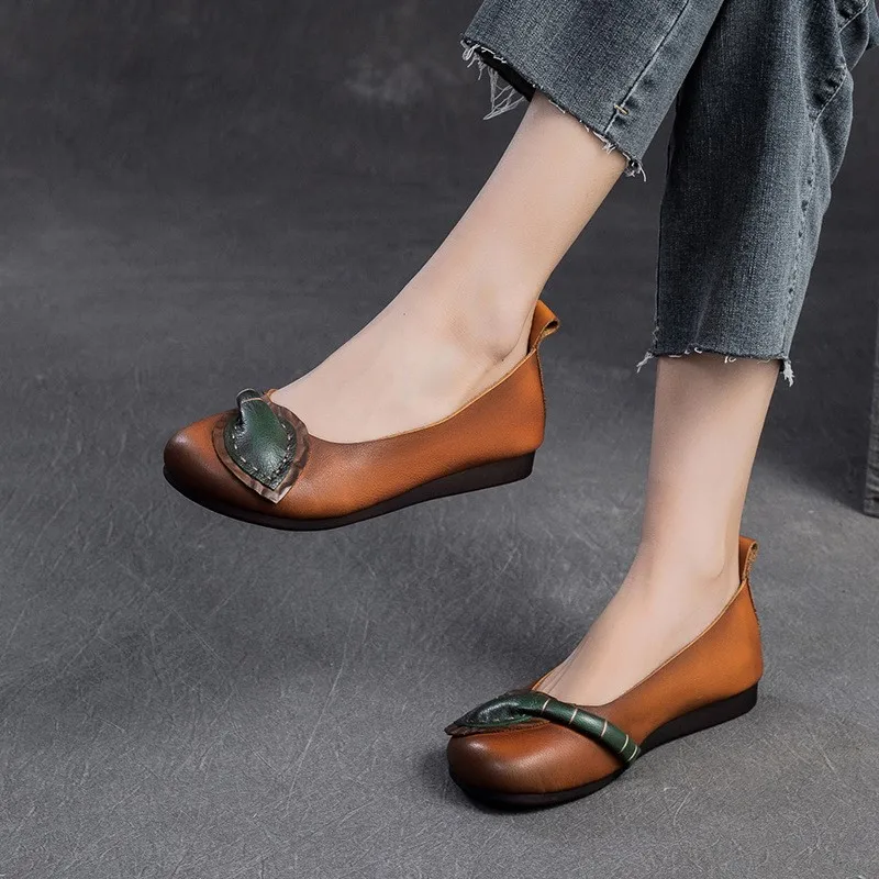 

GKTINOO 2024 Flat Shoes Women's Genuine Leather Soft Sole All-match Spring Autumn Mother Shoes Loafers Retro Middle-aged Flats