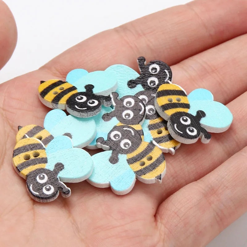 20pcs/Two Holes Bee Cartoon Wooden Button Handwork Sewing Scrapbooking Clothing Craft Cardmarking DIY for Home Decoration