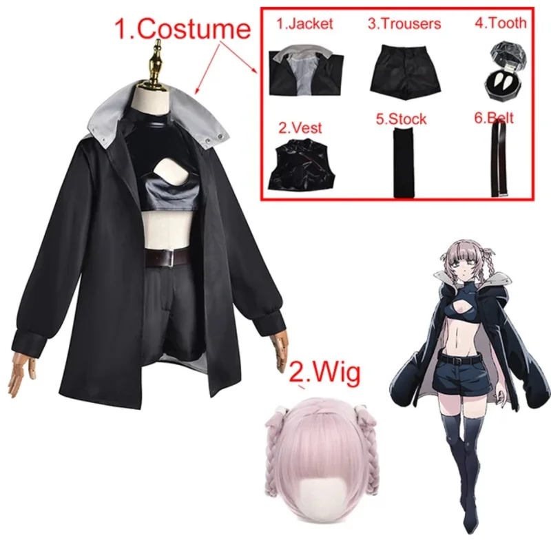 Nazuna Nanakusa Cosplay Kostuum Inclusief Tanden Sokken Riem Halloween Anime OPROEP VAN DE NACHT Dames Zwarte Vampier Cape