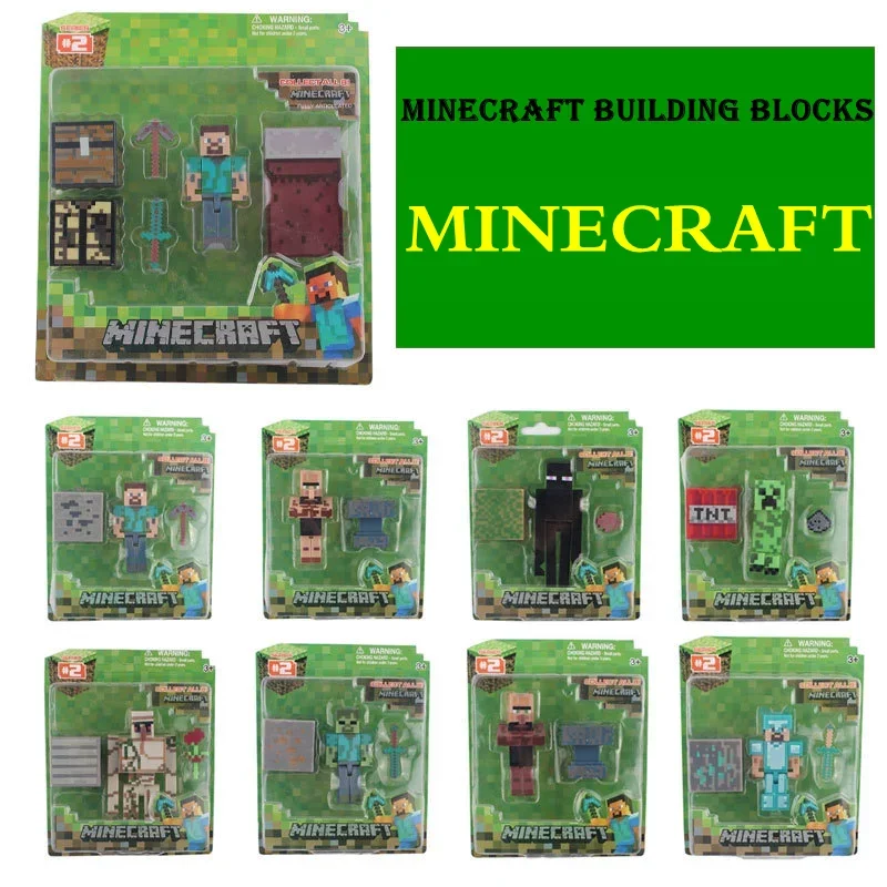لعبة مجسمة لشخصية الحركة من ماين كرافت ستيف أليكس زومبي فيلجر أنيمي MC لعبة ألغاز تجميع دمية نموذج سلاح صغير هدايا للأطفال