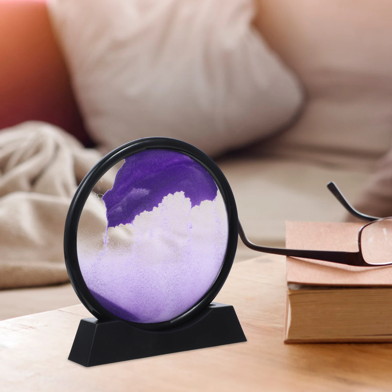 Image de sable 3D, cadre noir de 7 pouces, ornement de sable mobile violet, décor de bureau, salle d'étude, jouet de sables mouvants